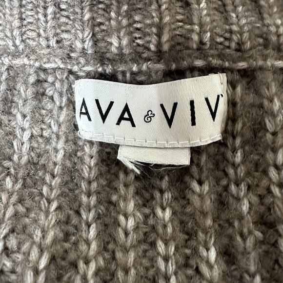 Ava & Viv Sweater Chunky Knit Long Sleeve V Neck Brown Relaxed Slouchy Sz Large - Picture 5 of 10